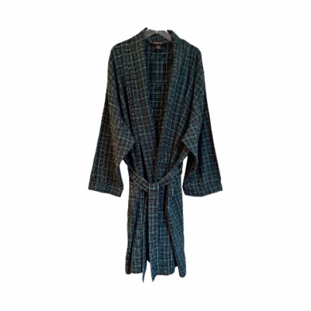 BOTANY 500, MENS, GREEN/BLACK PLAID, BATH ROBE. SIZE 3XL/4XL